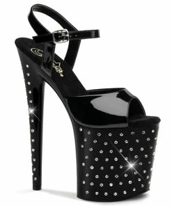Pleaser Shoes By Pleaser USA STARDUST-809 Pleaser Shoes Black Patent 8 Inch Platform Stripper Sandals 8 Inch Heels