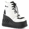 Demonia Shoes STOMP-13 White Faux Leather Wedge Platform Demonia Boot Women's Demonia Footwear
