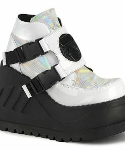 Demonia Shoes Women's Demonia Footwear STOMP-15 White Patent Platform Gothic Demonia Boots