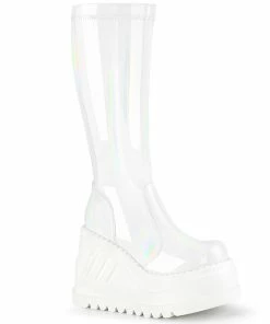 STOMP-200 Demonia Shoes White Platform Knee High Boots