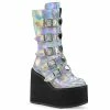 Demonia Shoes Women's Demonia Footwear SWING-230 Silver Hologram Platform Demonia Boots