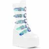 Knee High And Mid Calf Boots SWING-230 Demonia Shoes White Vegan Platform Festival Mid Calf Boot
