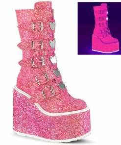 Knee High And Mid Calf Boots SWING-230G Demonia Shoes Pink Glitter Platform Boot