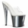 Pleaser Shoes By Pleaser USA 7 Inch Heels TABOO-701 Pleaser Shoes Clearance Silver Chrome Platform Stripper Shoe