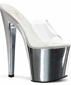 Pleaser Shoes By Pleaser USA 7 Inch Heels TABOO-701 Pleaser Shoes Clearance Silver Chrome Platform Stripper Shoe