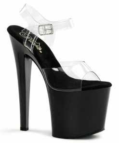 Pleaser Shoes By Pleaser USA TABOO-708 Pleaser Shoes Clear Upper Black Platform Stripper Shoes 7 Inch Heels