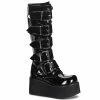 TRASHVILLE-518 Demonia Shoes Black Patent Gothic Boots Unisex Demonia Footwear