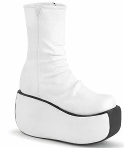 VIOLET-100 Demonia Shoes White Suede Platform Bootie Women's Demonia Footwear