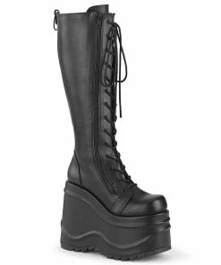 Demonia Shoes WAVE-200 Faux Leather Platform Demonia Gothic Knee Boot