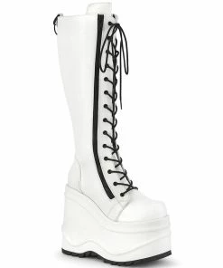 WAVE-200 Demonia Shoes Whiite Wedge Knee Boot