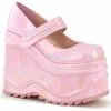 WAVE-32 Demonia Shoes Pink Gothic Wedge Maryjane Women's Demonia Footwear