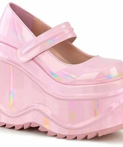 WAVE-32 Demonia Shoes Pink Gothic Wedge Maryjane Women's Demonia Footwear