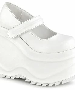 WAVE-32 Demonia Shoes White Vegan Leather Gothic Platform Shoe Women's Demonia Footwear