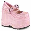 WAVE-48 Demonia Shoes Pink Hologram Patent Gothic Shoe