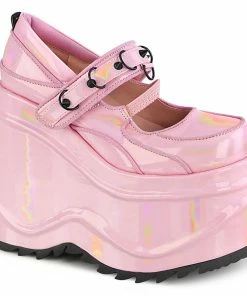 WAVE-48 Demonia Shoes Pink Hologram Patent Gothic Shoe