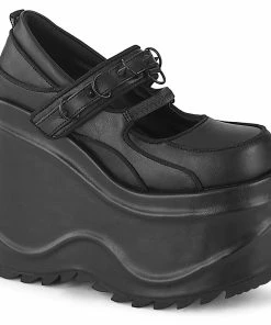 Women's Demonia Footwear WAVE-48 Demonia Shoes Gothic Wedge Maryjane