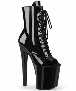 Pleaser Shoes By Pleaser USA XTREME-1021 Pleaser Shoes Black Patent Ankle High Exotic Dancer Boots