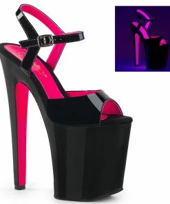 Pleaser Shoes By Pleaser USA 8 Inch Heels XTREME-809TT Pleaser Shoes Black Patent & Pink Platform Exotic Dancer Shoe