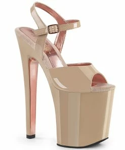 Pleaser Shoes By Pleaser USA XTREME-809TT Pleaser Shoes Nude Patent Platform Exotic Dancer Shoe 8 Inch Heels