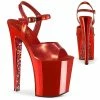 Pleaser Shoes By Pleaser USA XTREME-809TTG Pleaser Shoes Clearance Red Metallic Exotic Dancer Shoe 8 Inch Heels